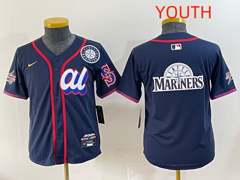 Youth  2025 Seattle Mariners Blank Drak Blue All star Blank Blue Nike MLB Jersey style 9->youth mlb jersey->Youth Jersey